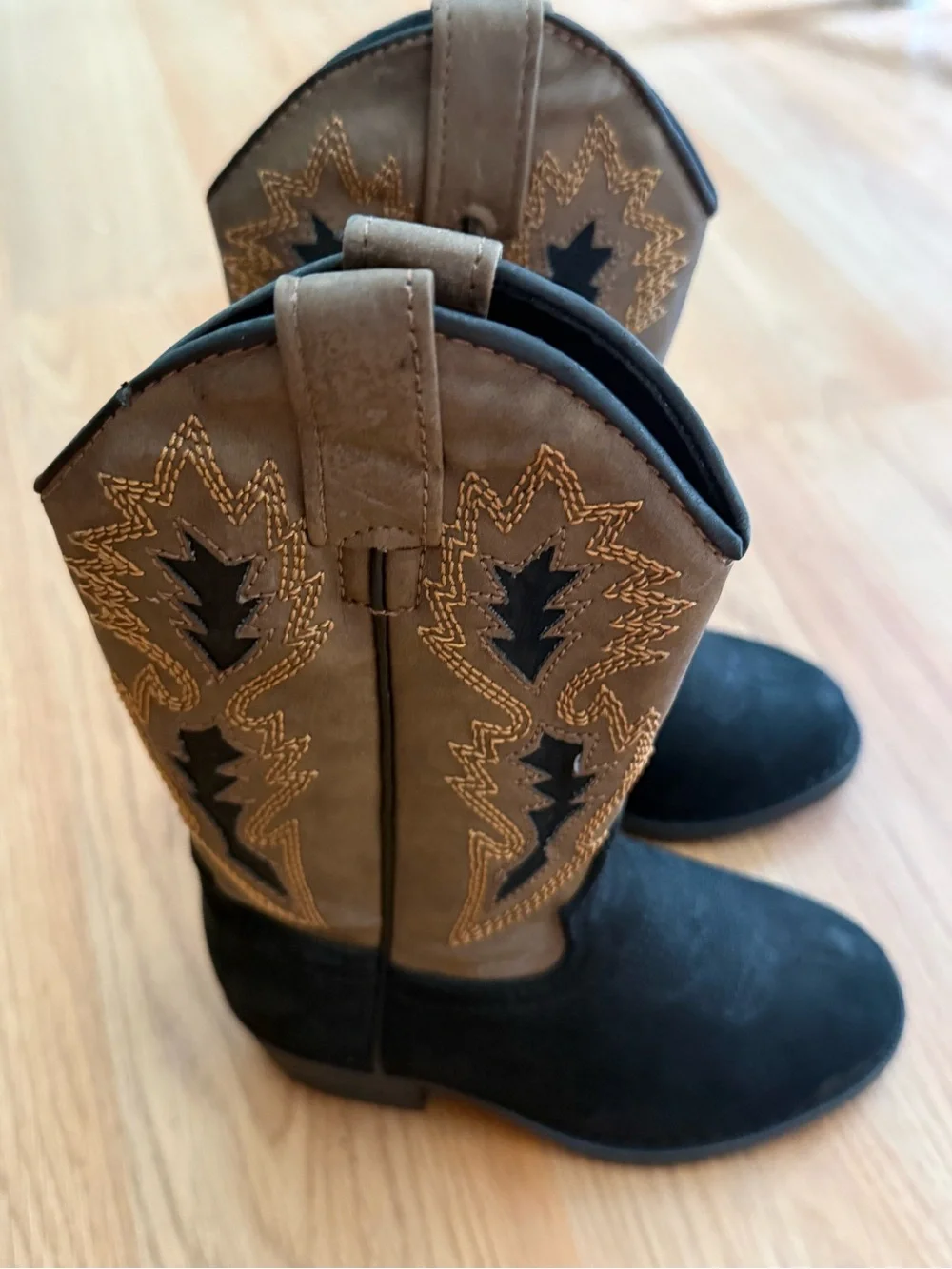 Kids Black and Brown Western Embroidered Boots - Youth Cowboy Boot